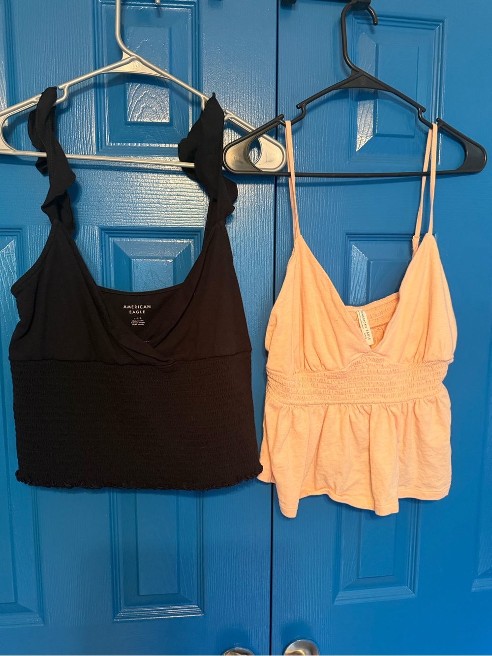 American Eagle Outfitters Black Smocked Tank Top and peach tank top